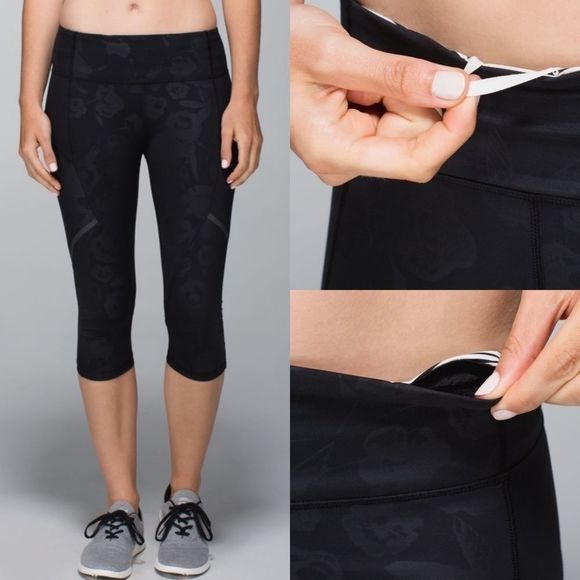 Lululemon Hop To It Crop Floral Embossed Black - Picture 2 of 13